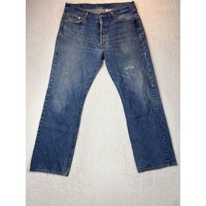 Levis 501 Medium Blue Wash Grungy Straight Leg Distressed Fade 36x32